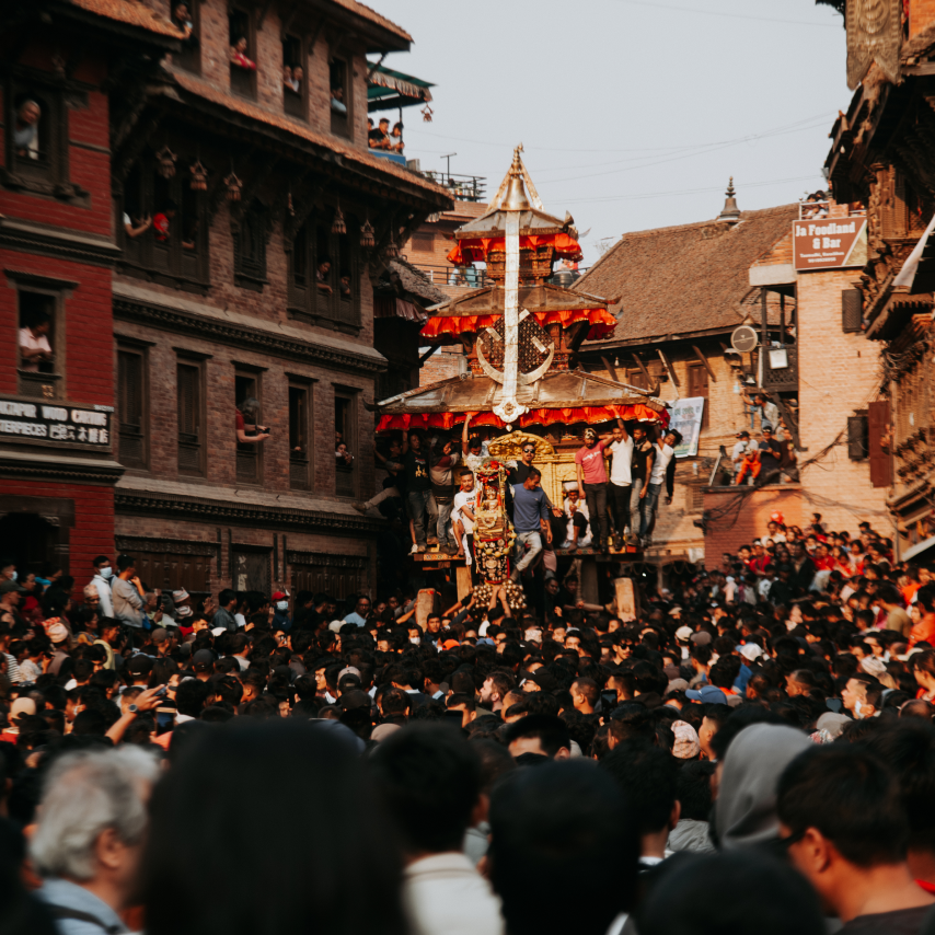 People carrying temple